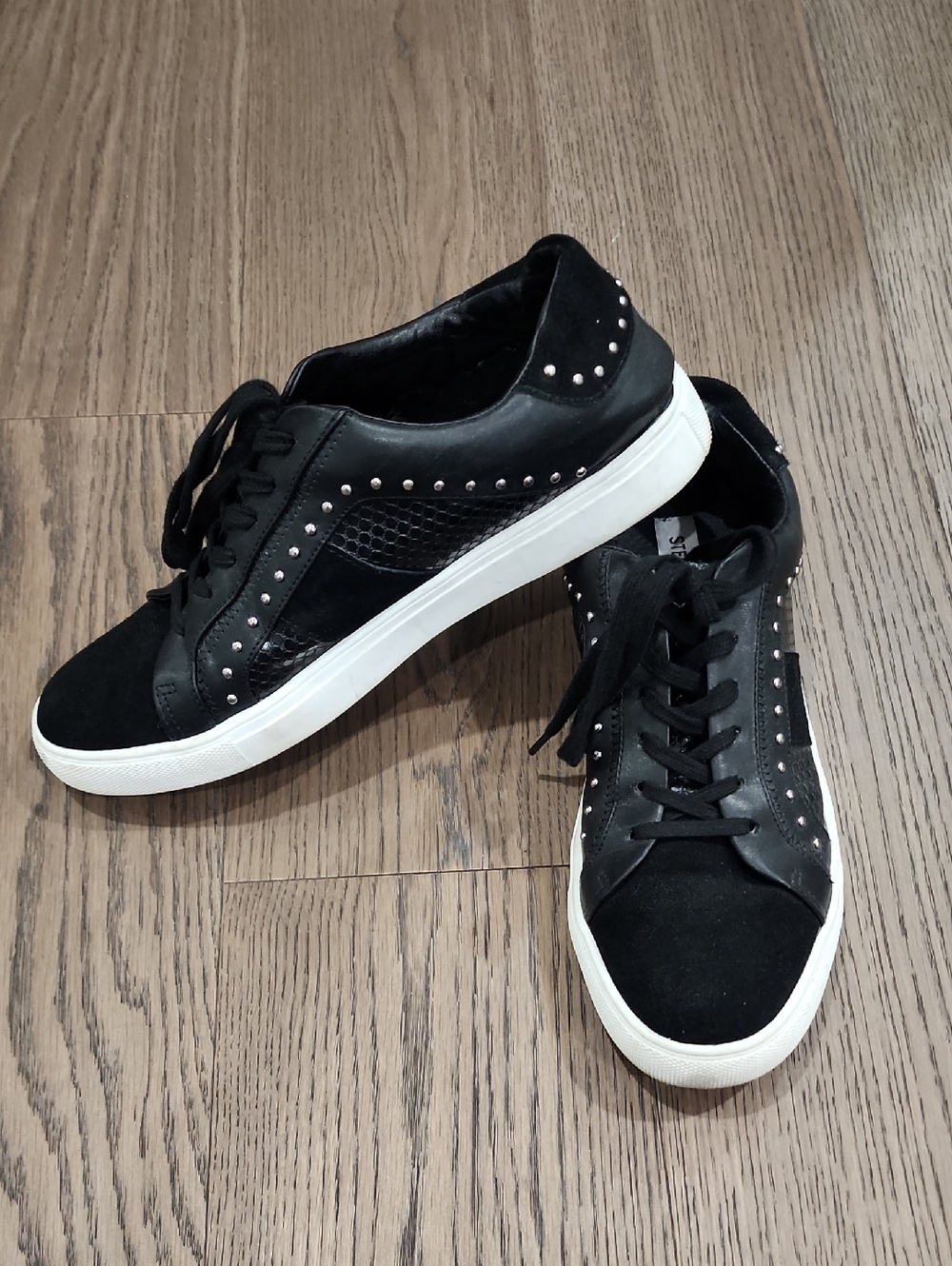 Steve Madden Black Studded Low-Top Sneakers with White Sole